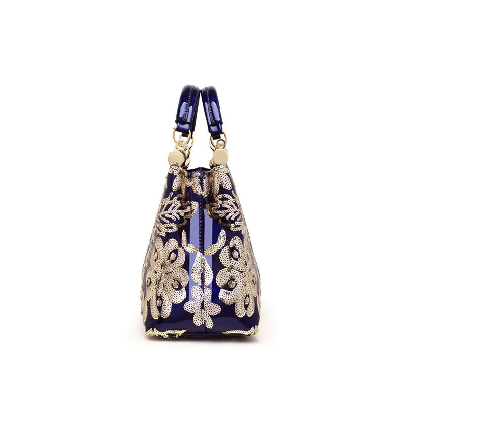 Sequin Floral Patent Leather Handbag