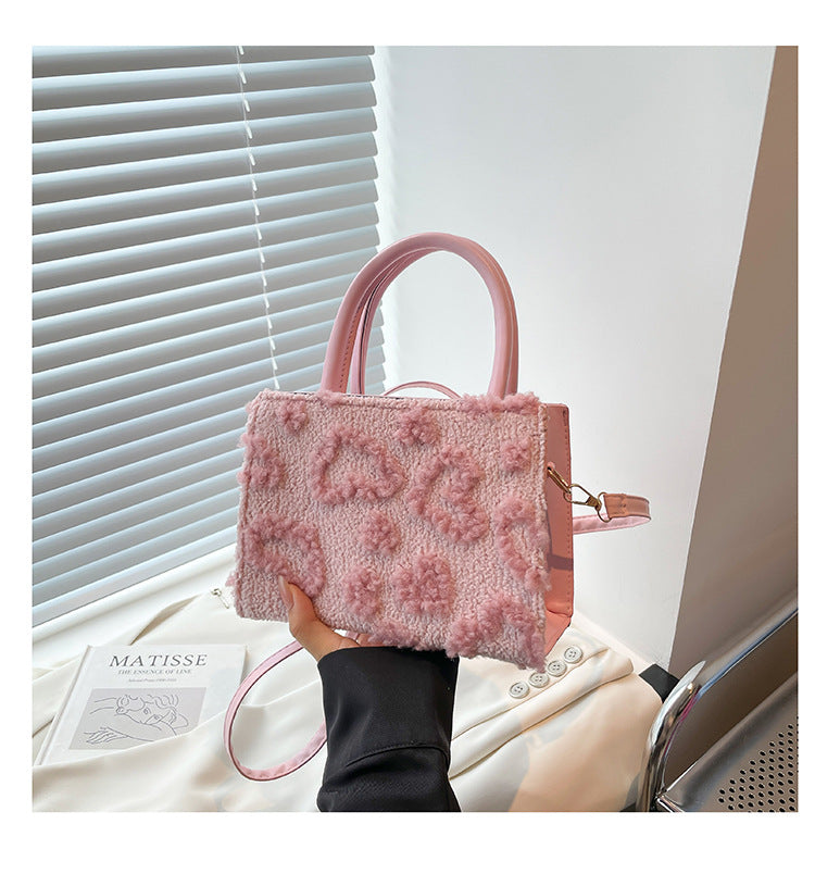 Fluffy Heart Texture Mini Handbag