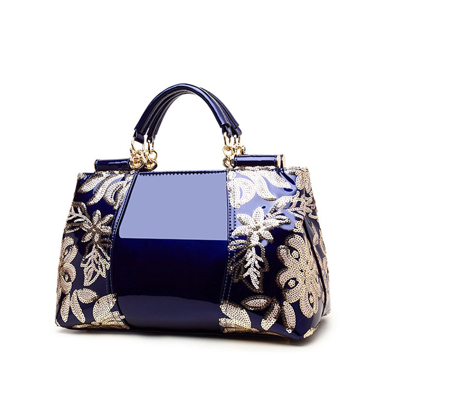 Sequin Floral Patent Leather Handbag
