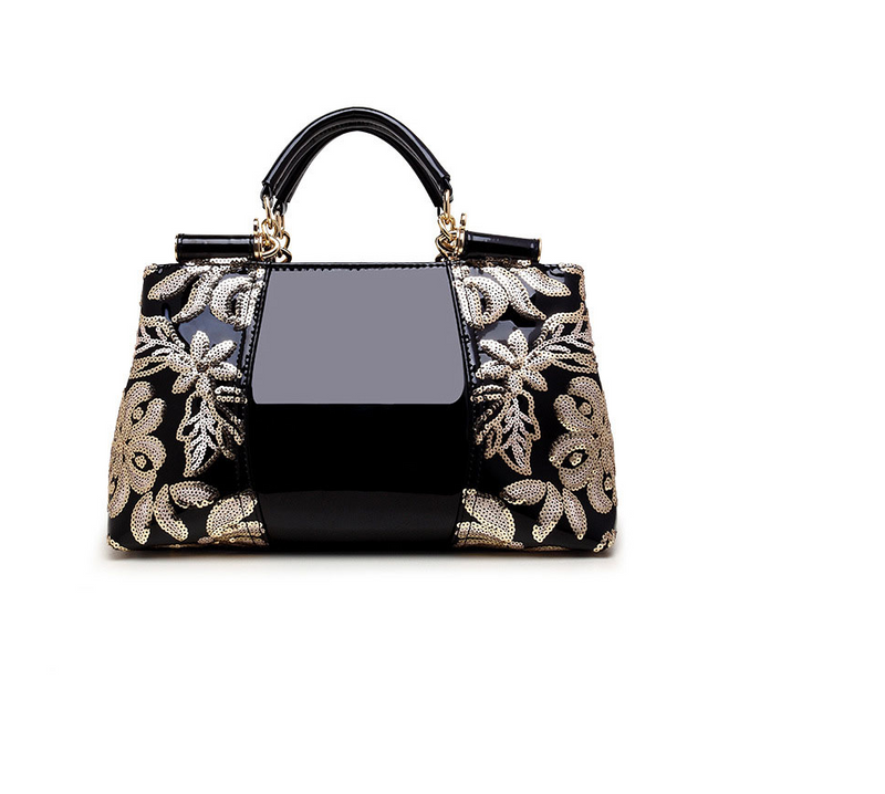 Sequin Floral Patent Leather Handbag