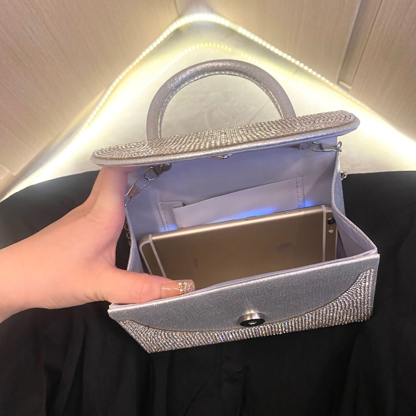 Full Crystal Rhinestone Mini Top Handle Bag