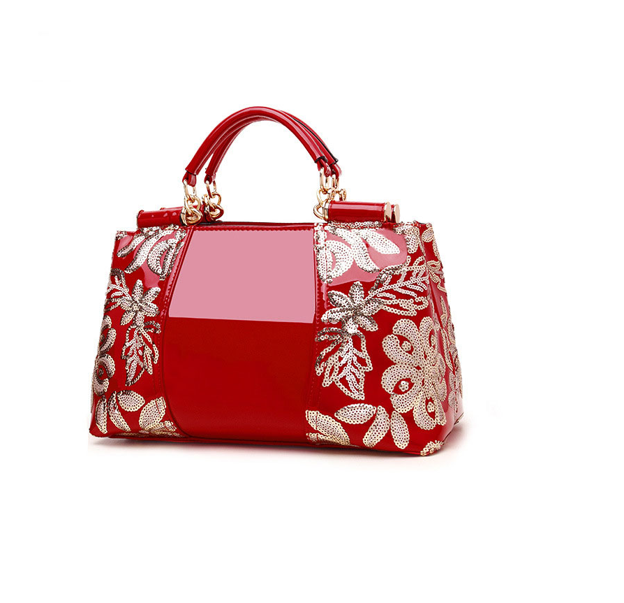 Sequin Floral Patent Leather Handbag
