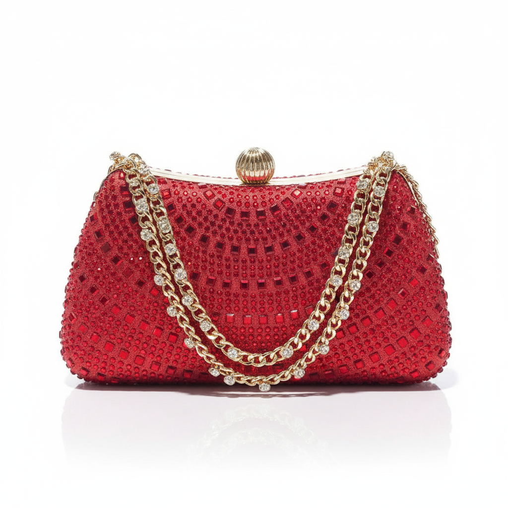 Crystal Rhinestone Evening Clutch - White Background